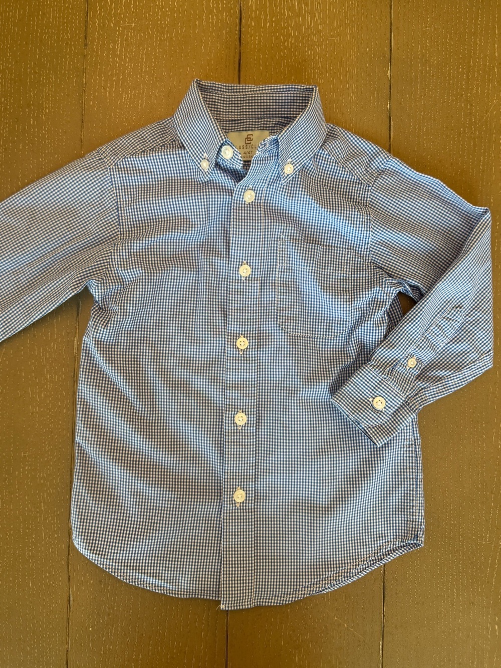 Class Club Boys Blue Gingham Plaid Oxford Button Down Long Sleeve Shirt Size 4T